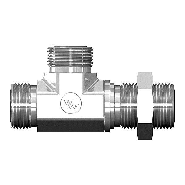 World Wide Fittings Male Flat Face O-Ring to Male Flat Face O-Ring Bulkhead to Male Flat Face O-Ring Run Tee, W/ Locknut 4726X16X16X16LN - main